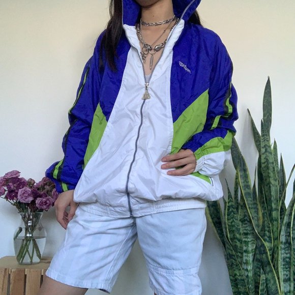 Vintage Wilson Green, Blue + White Colorblock Wind - Picture 1 of 5